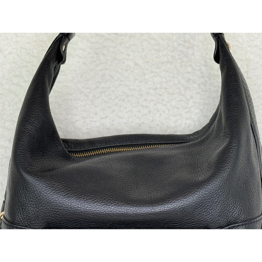 Michael Kors Fulton Hobo Bag Black Pebbled Leather Gold MK Logo Shoulder Bag - Picture 4 of 14